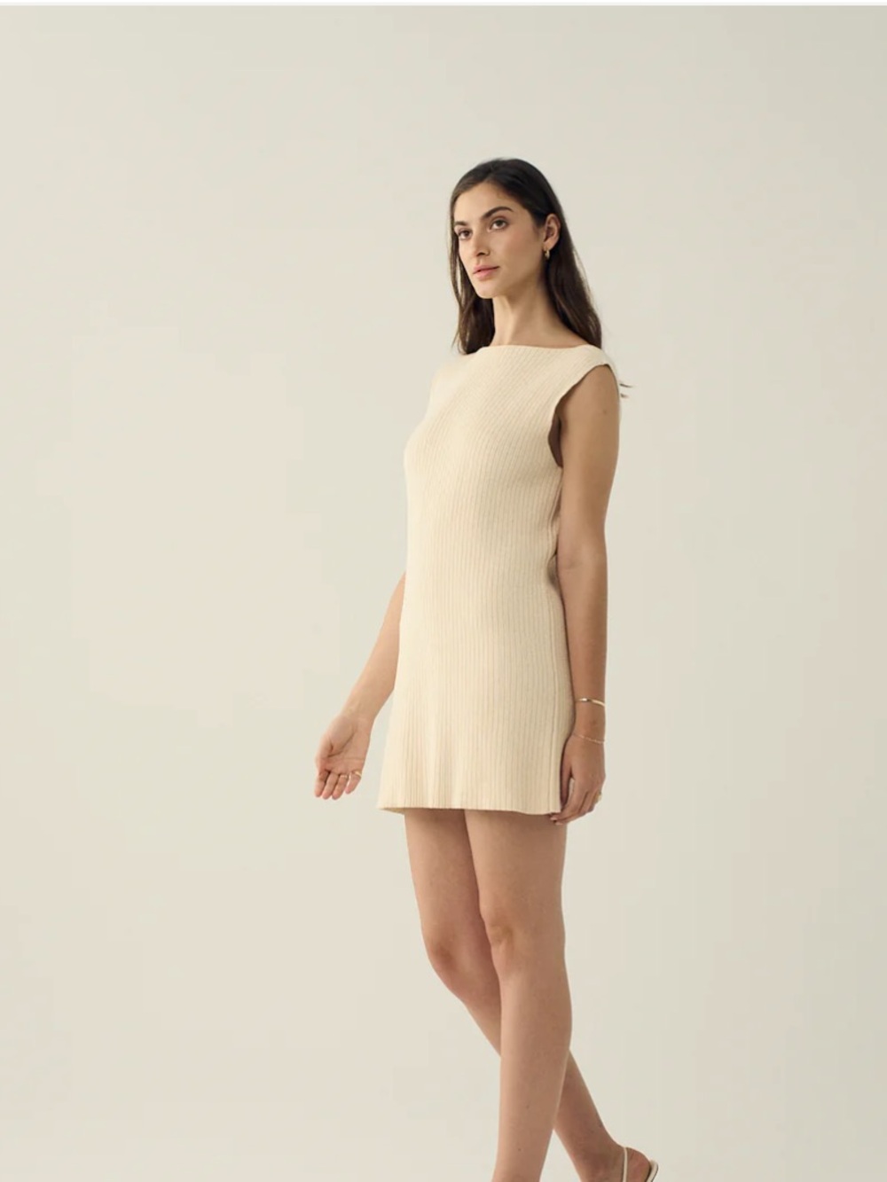 Vincent James Laine Reversible Regenerative Ribbed Knit Dress — Cream XS - Picture 5 of 10